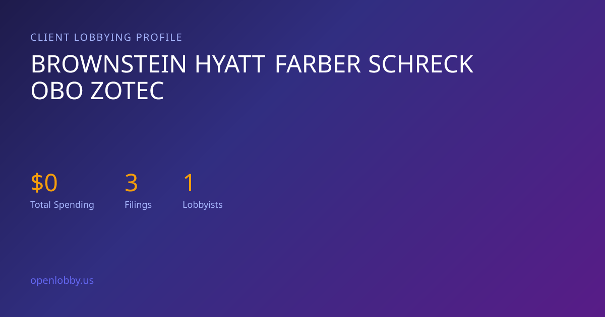 Brownstein Hyatt Farber Schreck Obo Zotec — Lobbying Spending & Activity