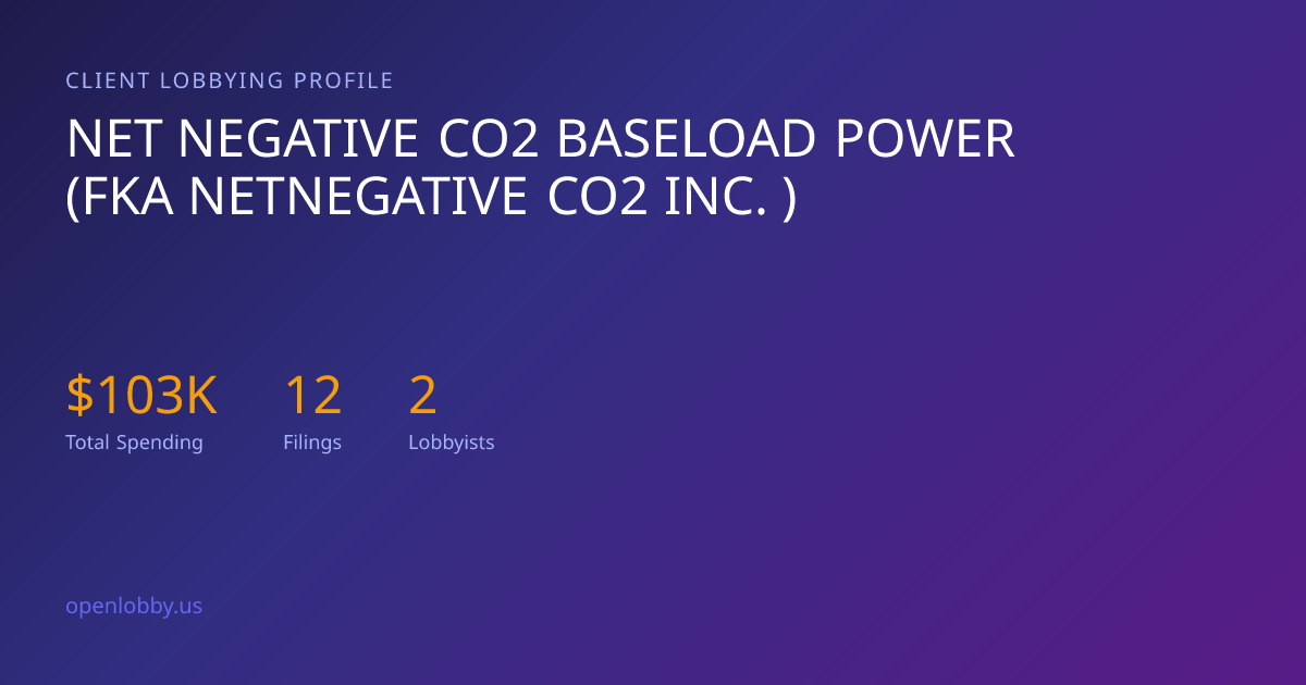 Net Negative Co2 Baseload Power (FKA Netnegative Co2 INC. ) — Lobbying ...