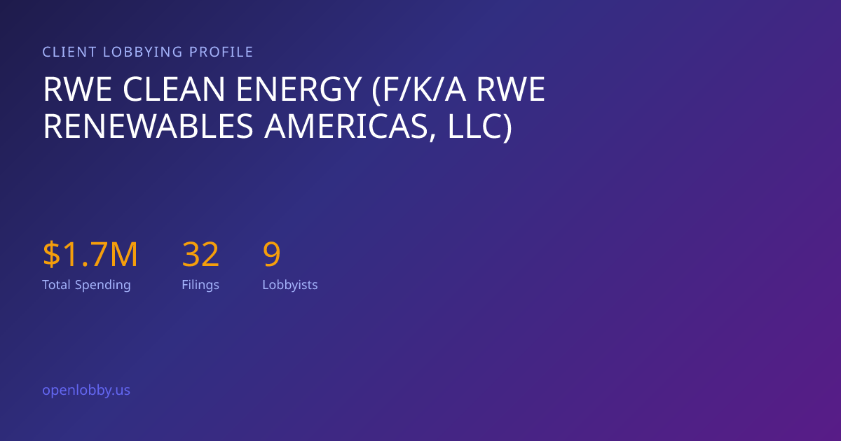Rwe Clean Energy (F/K/A Rwe Renewables Americas, LLC) — Lobbying ...
