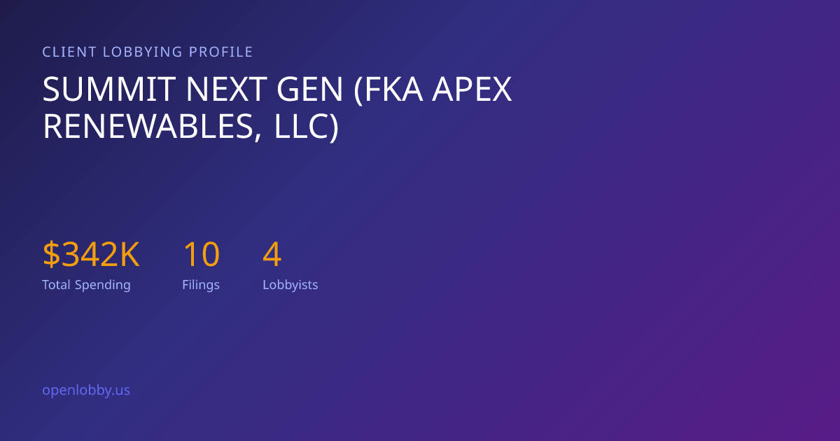 Summit Next Gen (FKA Apex Renewables, LLC) — Lobbying Spending & Activity