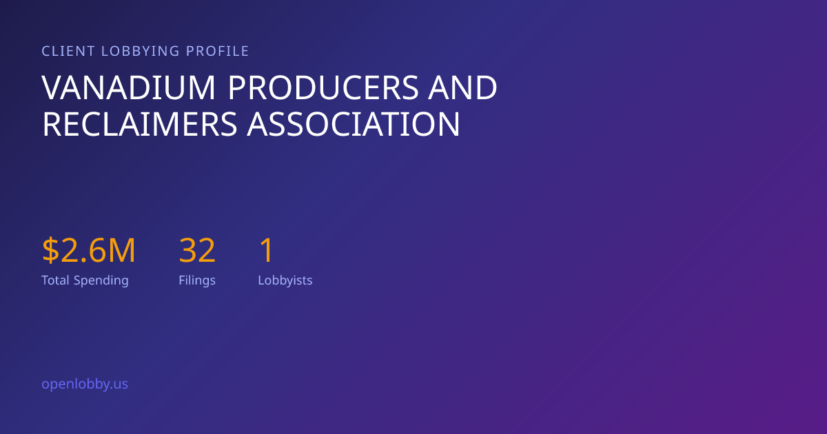 Vanadium Producers and Reclaimers Association — Lobbying Spending ...