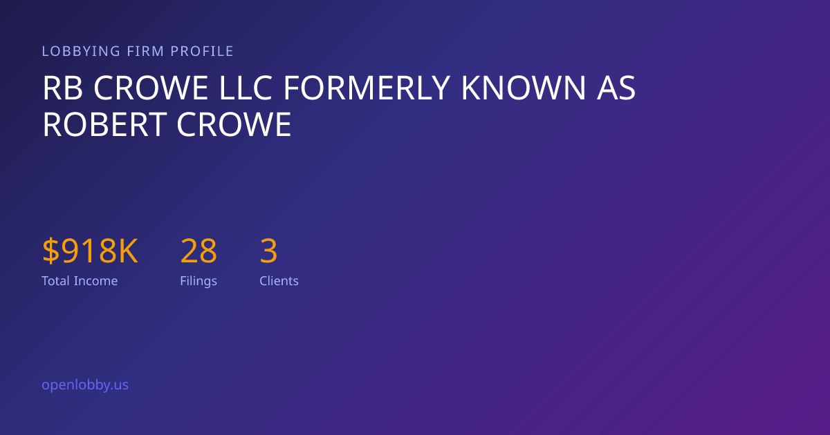 Rb Crowe LLC Formerly Known as Robert Crowe - Lobbying Firm