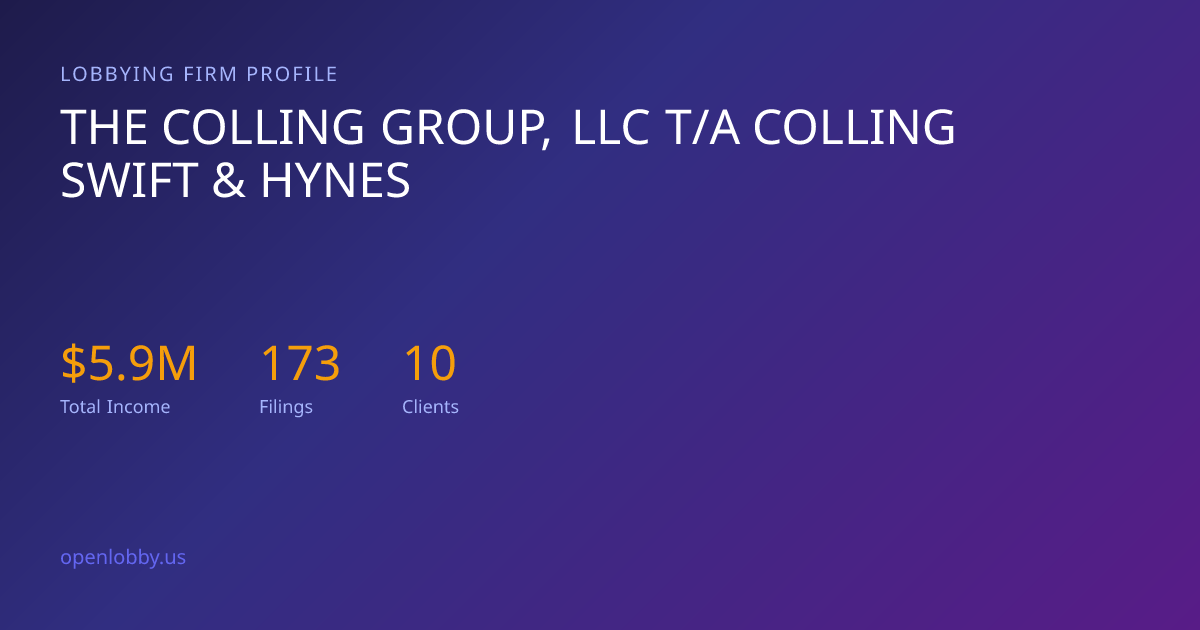 The Colling Group, LLC T/a Colling Swift & Hynes - Lobbying Firm